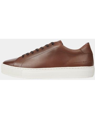 Tommy Hilfiger Premium Cupsole Grained Leather Sneakers - Brown