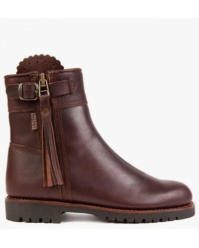 Penelope Chilvers Cropped Leather Tassel Boots - Brown