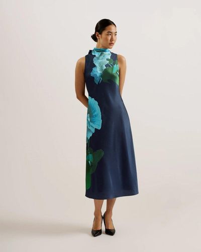 Ted Baker Timava Floral-print Cowl-neck Woven Midi Dress - Blue