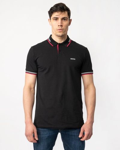 BOSS Paul Short Sleeve Polo Shirt With Contrast Tipping - Black