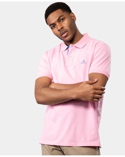 GANT Contrast Collar Pique Short Sleeve Rugger - Pink
