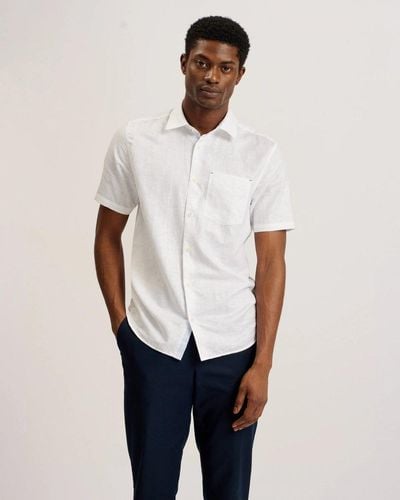 Ted Baker Palomas Short Sleeve Linen Shirt - White