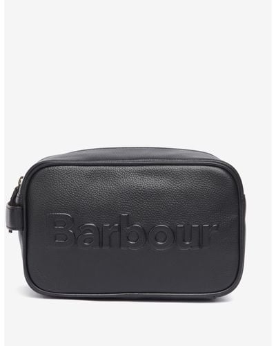 Barbour Logo Leather Washbag - Black