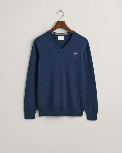 GANT Classic Cotton V-neck Sweater - Blue