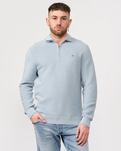 GANT Textured Cotton Half Zip Sweater - Blue