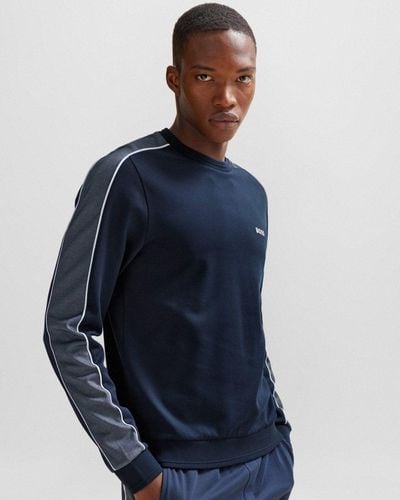 BOSS Cotton Blend Loungewear Sweatshirt With Embroidered Logo - Blue