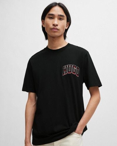 HUGO Cotton-jersey Regular-fit T-shirt With Sporty Logo - Black