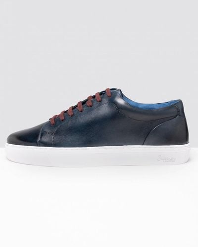 Oliver Sweeney Hayle Antiqued Calf Leather Trainers - Blue