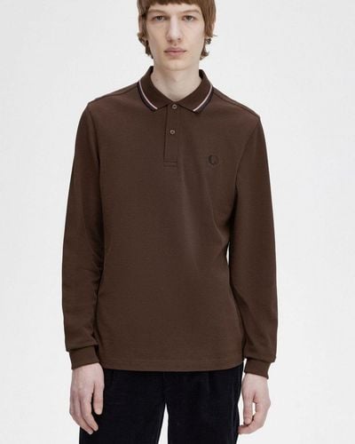 Fred Perry Long Sleeve Twin Tipped Polo Shirt - Brown