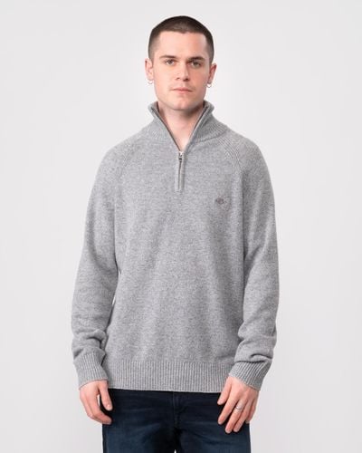 GANT Bicolored Raglan Half Zip Sweater - Grey