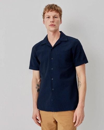 Oliver Sweeney Ravenshead Cotton Seersucker Short Sleeved Shirt - Blue