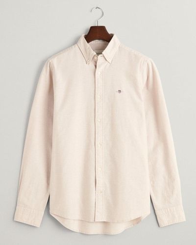 GANT Slim Fit Long Sleeve Oxford Shirt - Natural