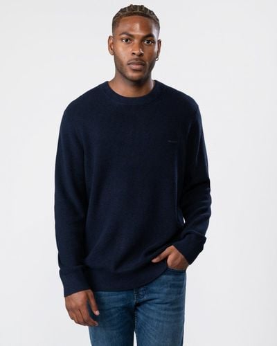 GANT Cotton Wool Rib Crew Neck Sweater - Blue