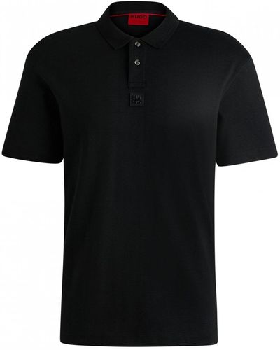 HUGO Deabono Interlock Cotton Polo Shirt With Stacked Logo - Black