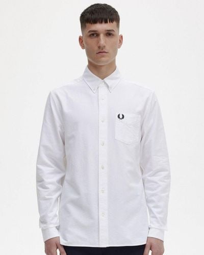 Fred Perry Long Sleeve Oxford Shirt - White