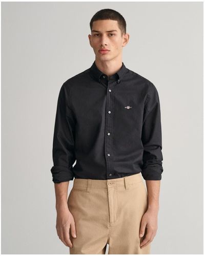 GANT Slim Fit Long Sleeve Poplin Shirt - Black