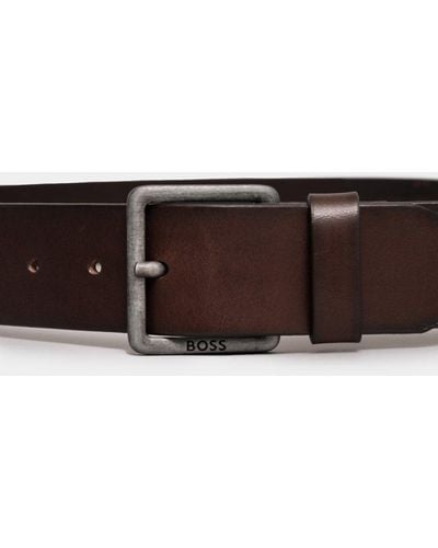 BOSS Jeeko Leather Belt With Logo Buckle Nos - Brown