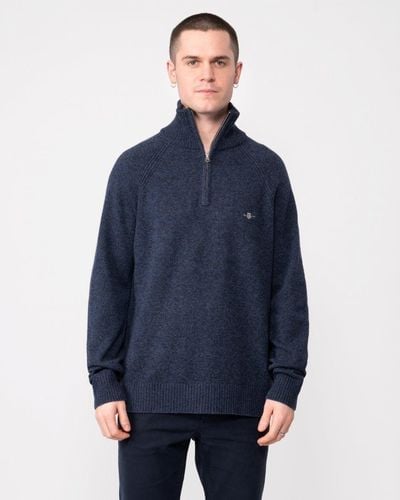 GANT Bicolored Raglan Half Zip Sweater - Blue