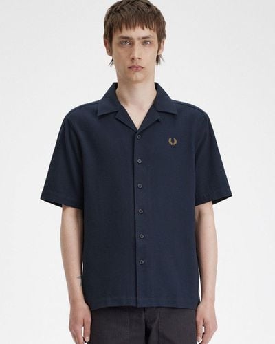 Fred Perry Pique Texture Revere Collar Shirt - Blue