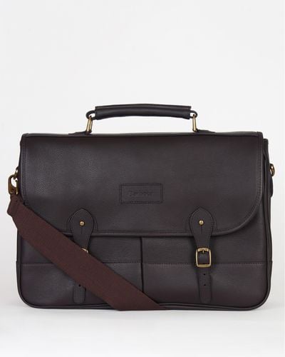 Barbour Unisex Leather Briefcase - Black