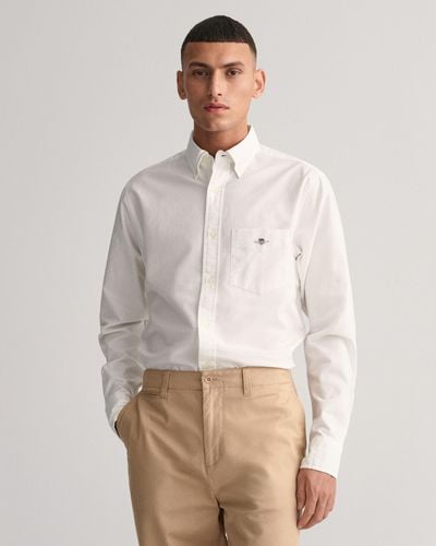 GANT Regular Fit Long Sleeve Oxford Shirt - Gray