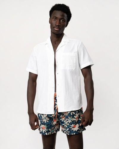HUGO Ellino Short Sleeve Shirt In Stretch Cotton Seersucker - White