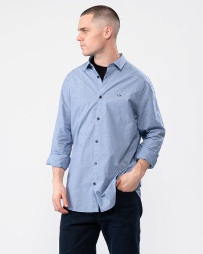 Armani Exchange Long Sleeve Dotted Shirt - Blue