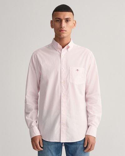 GANT Regular Fit Long Sleeve Poplin Stripe Shirt - Pink