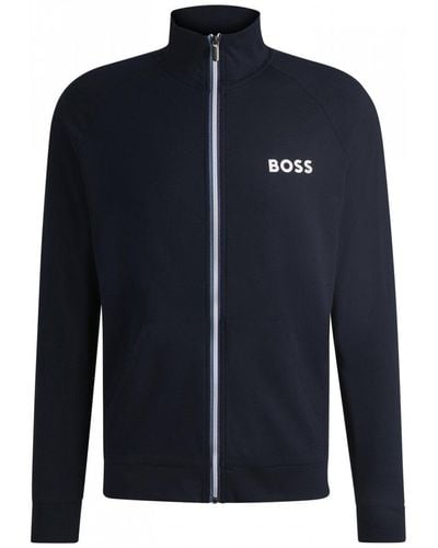 BOSS Authentic Loungewear Track Jacket In French Terry With Logo Detail - Blue