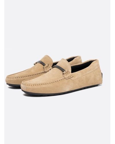 BOSS Noel Suede Moccasins With Branded Hardware And Full Lining - Natural