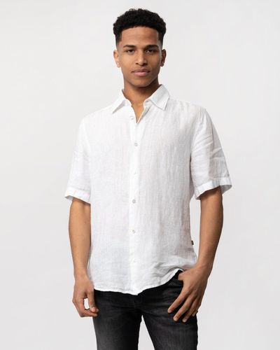 BOSS Rash 2 Short Sleeve Linen Canvas Shirt - White
