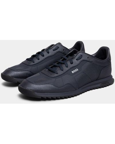 BOSS Zayn Mixed-material Trainers With Perforated Faux Leather - Blue