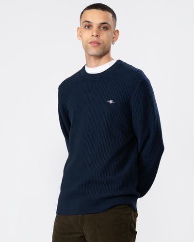 GANT Cotton Texture Crew Neck Sweater - Blue