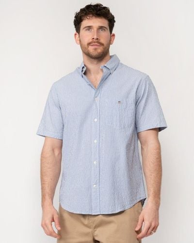 GANT Regular Seersucker Stripe Short Sleeve Shirt - Blue