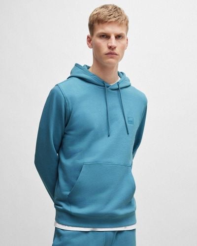 BOSS Wetalk Pullover Hoodie With Logo Patch - Blue