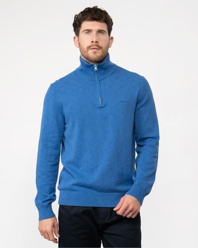GANT Cotton Flamme Half Zip Sweater - Blue