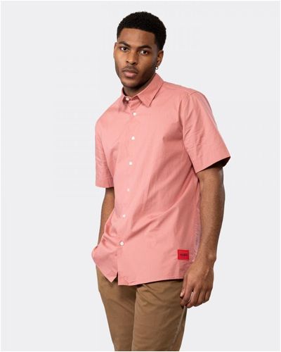 HUGO Ebor Relaxed Fit Stretch Cotton Shirt - Pink