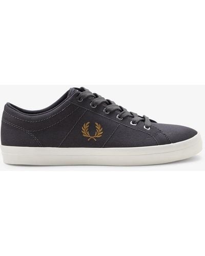 Fred Perry Baseline Twill Leather Trainers - Blue