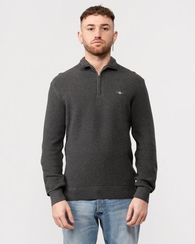 GANT Textured Cotton Half Zip Sweater - Grey
