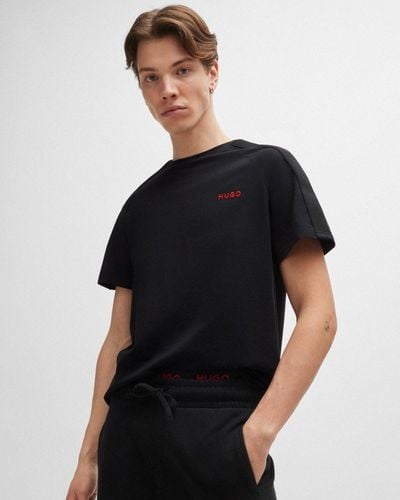 HUGO Tonal Logo Stretch-cotton Loungewear T-shirt With Logo Tape Sleeves - Black