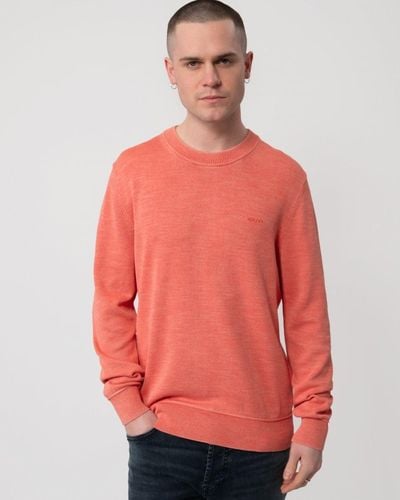 GANT Plain Sunfaded Cotton Crew Neck Sweater - Red
