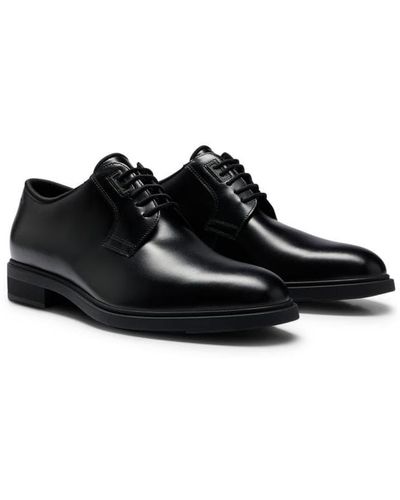 BOSS by HUGO BOSS Firstclass Leather Derby Shoes With Rubber Outsole - Black
