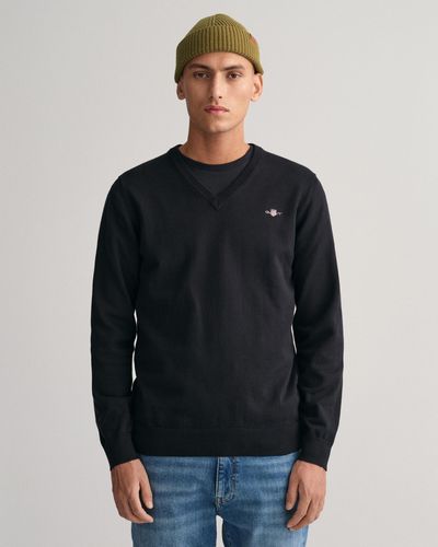 GANT Classic Cotton V-neck Sweater - Black