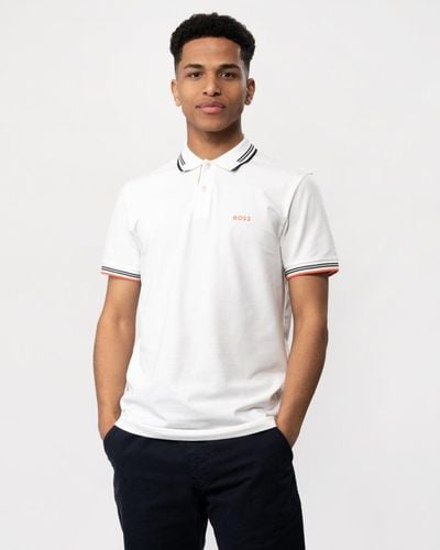 BOSS Paul Short Sleeve Polo Shirt With Contrast Tipping - White
