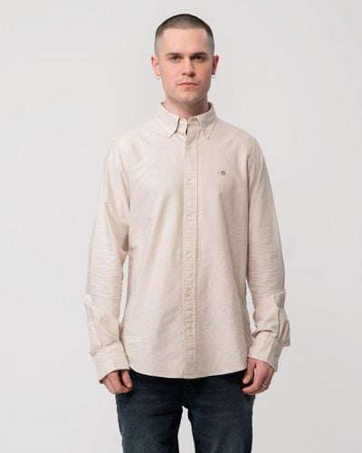 GANT Slim Fit Long Sleeve Oxford Shirt - Natural