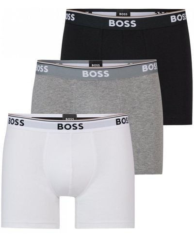 BOSS Power Three Pack Stretch Cotton Boxer Briefs With Logos Nos - White
