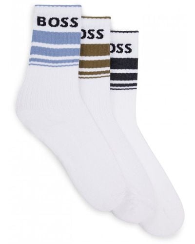 BOSS 3-pack Of Short Socks With Stripes And Logos - White