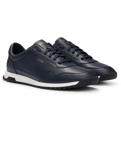BOSS Zayn_lowp Leather Trainers With Signature Details - Blue