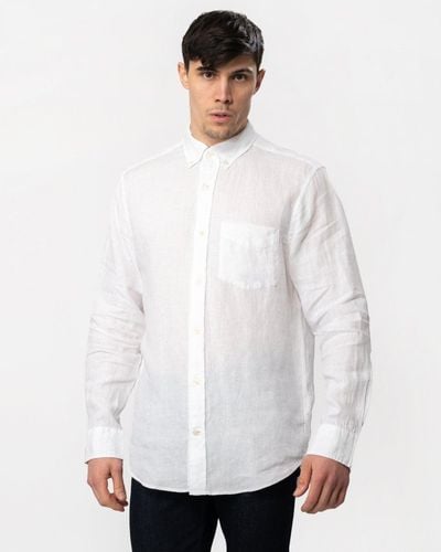 GANT Regular Linen Long Sleeve Shirt - White