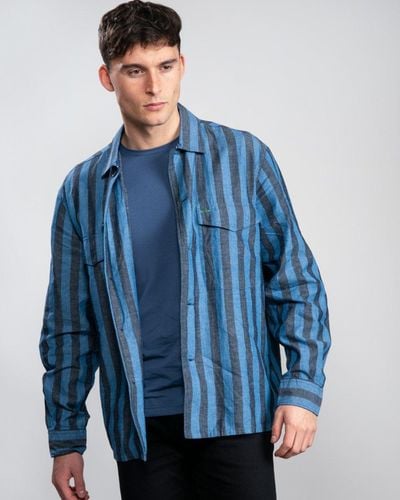 Tommy Hilfiger Striped Cotton And Linen Shirt - Blue